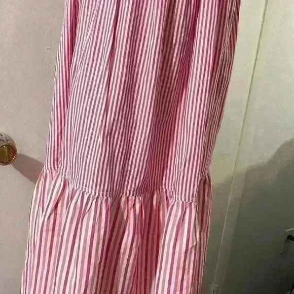 Free Assembly Cotton Pink Striped Tiered Double Strap Maxi Sundress Size S - Picture 3 of 9